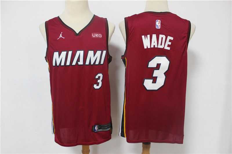 Men Miami Heat 3 Wade Red With Jordan logo Game 2021 NBA Jersey
